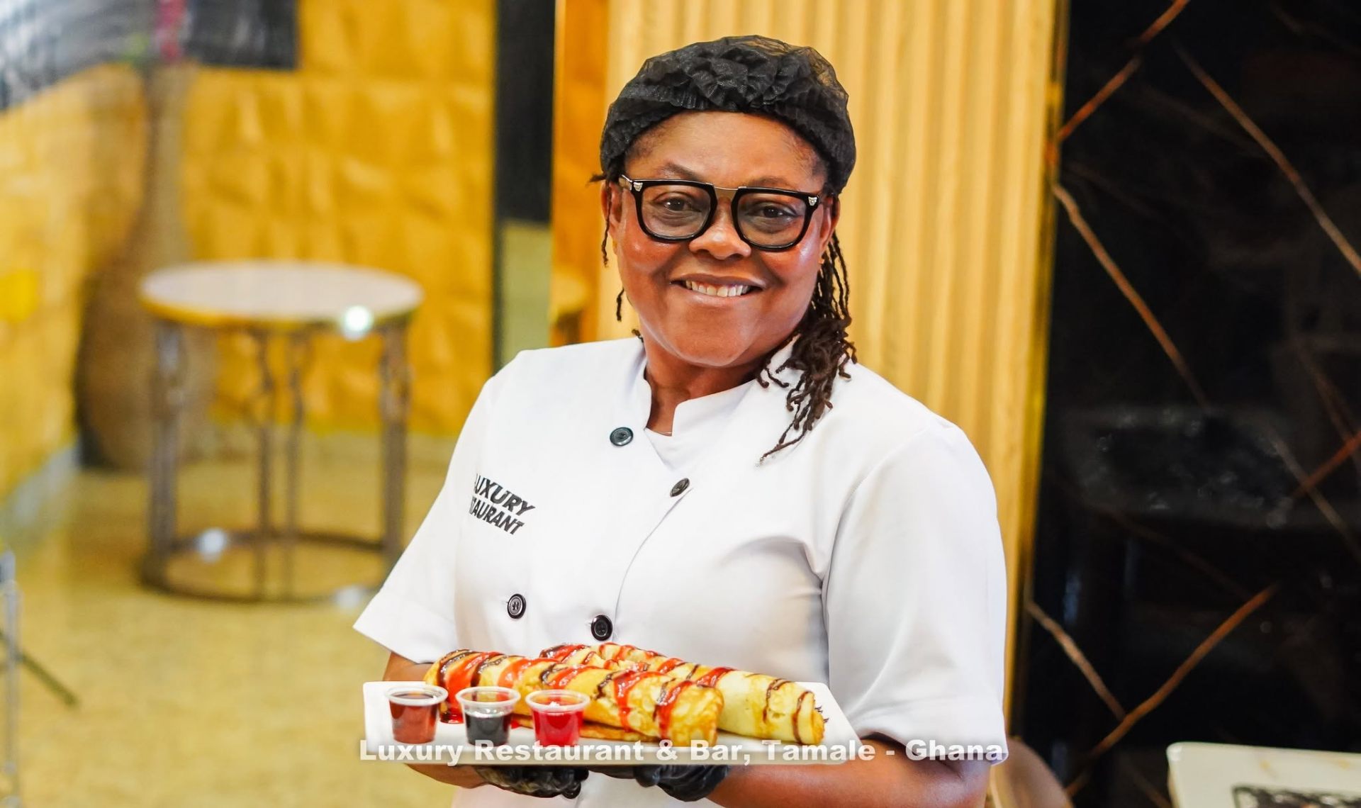 Luxury Restaurant chef presenting a fresh dessert